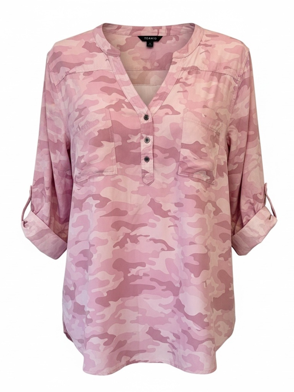 Torrid Light Pink Camo Henley Tunic Top - Women Plus Size 4 - Picture 2 of 9
